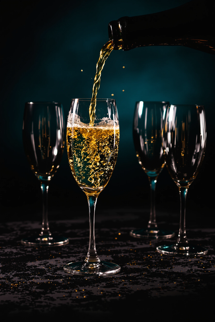 Brindis con botella de champagne después del vuelo